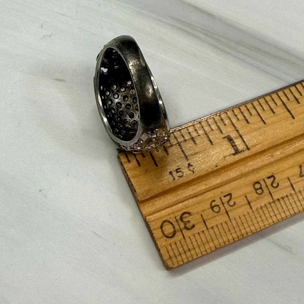 EJI Sterling Silver 925 Pave Cubic Zirconia Dome Filigree Ring Size 8.25 7.1g